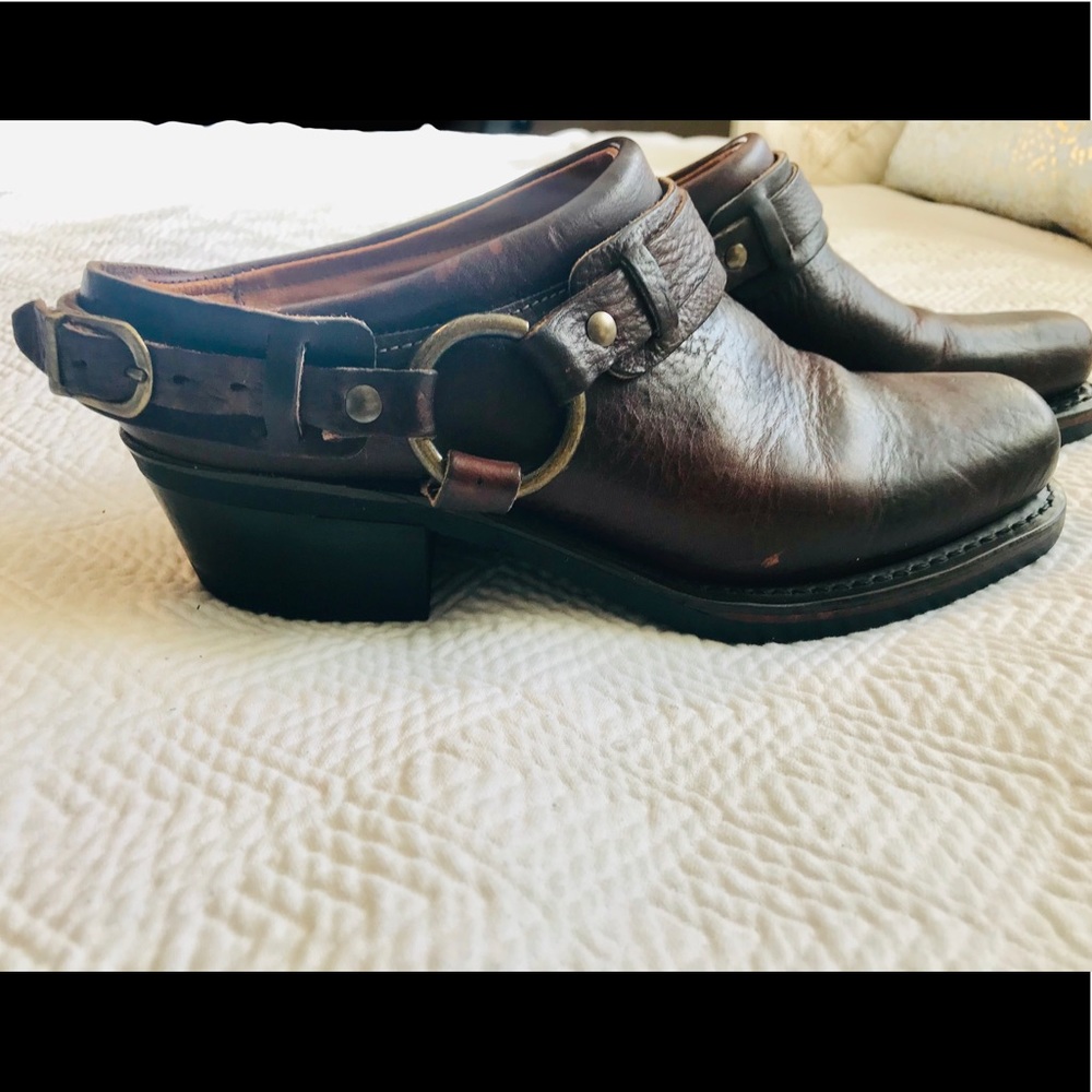 Frye Belted Harness Mules